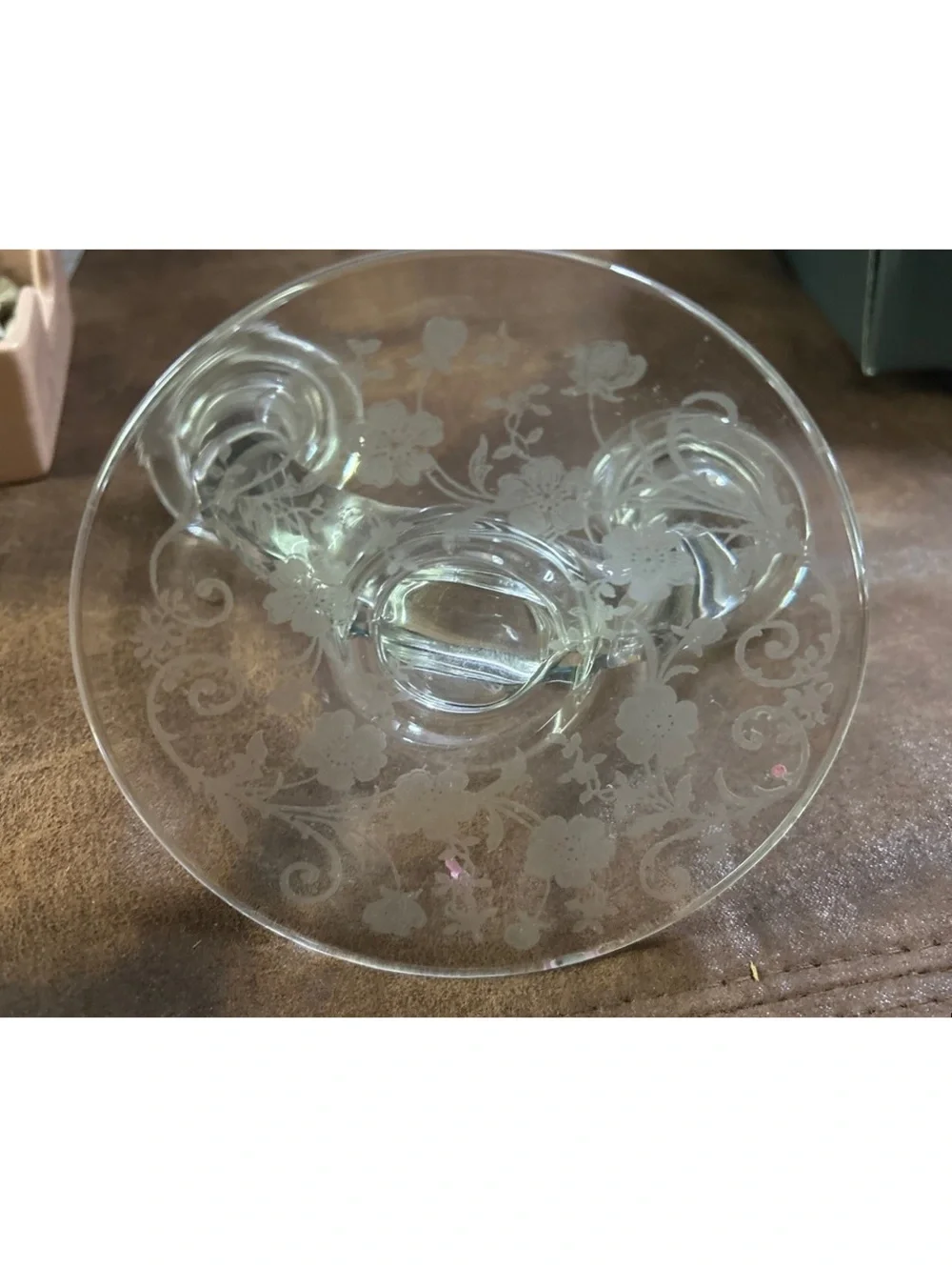 Vintage Etched Glass Double Candle Holder